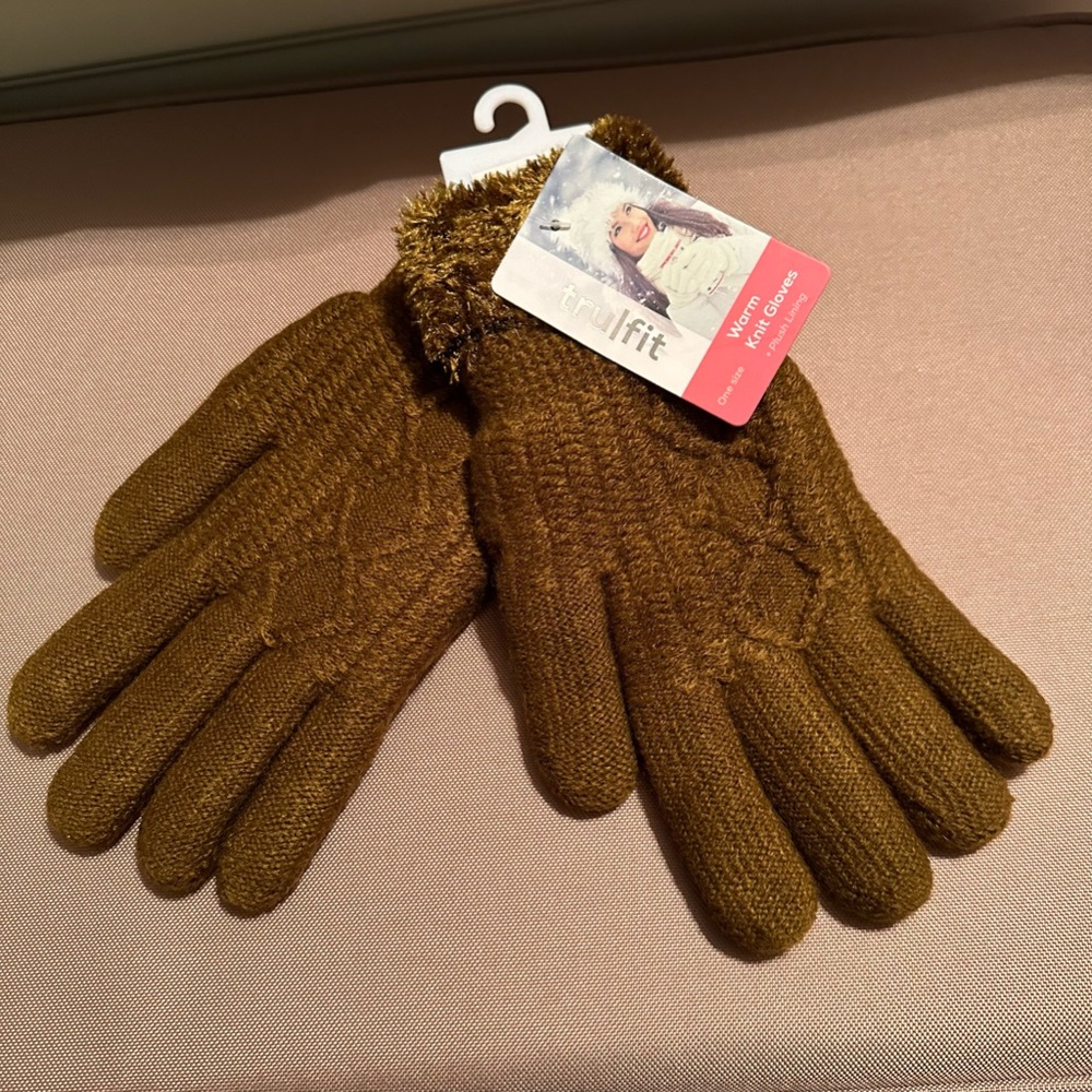🆕 Trulfit Knit Brown Gloves One Size NWT